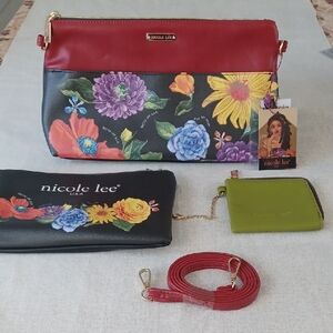 Nicole Lee Red and Black Floral Crossbody Bag